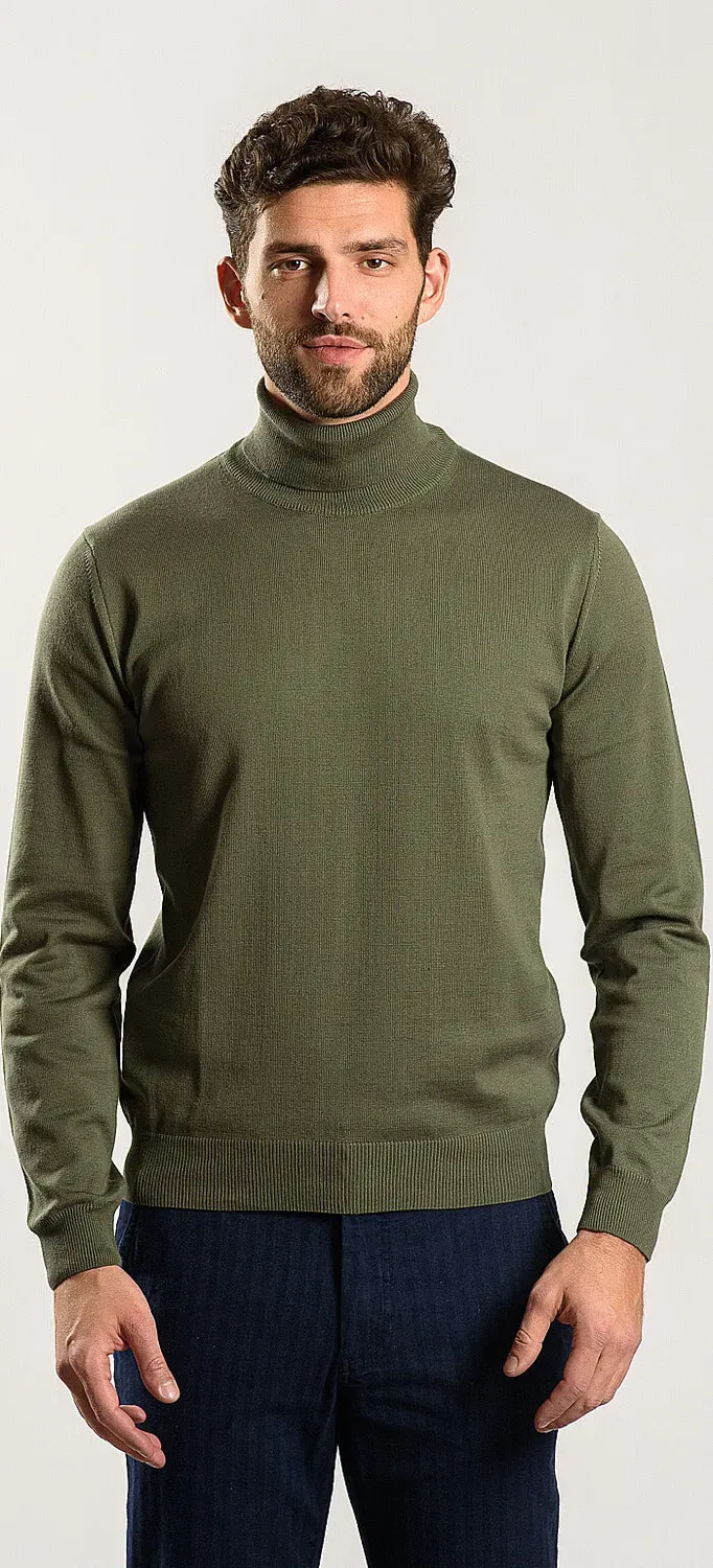 Alain Delon dolcevita verde maglia cotone collo alto