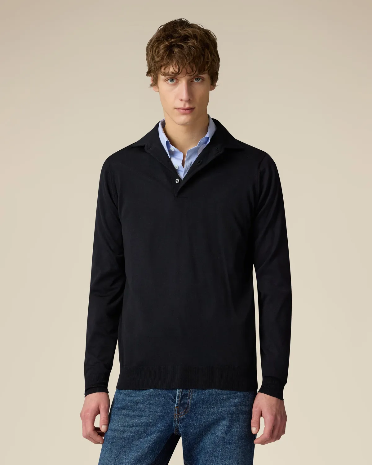 Lardini polo lana merino superfine blu 120's finezza 16