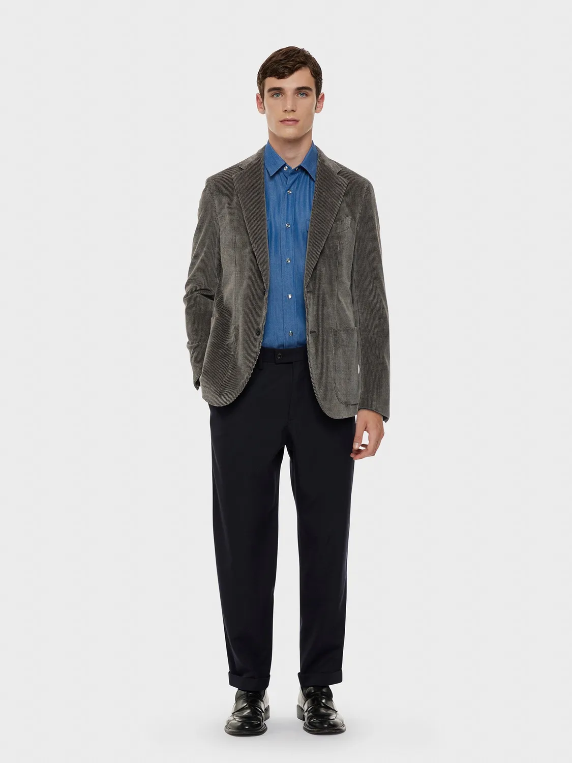 Caruso Camicia in Tencel Blu Denim Uomo