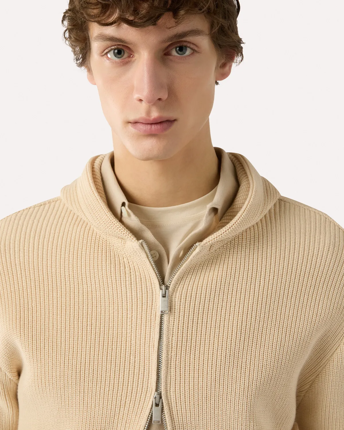 Lardini Cardigan panna cotone zip costa inglese