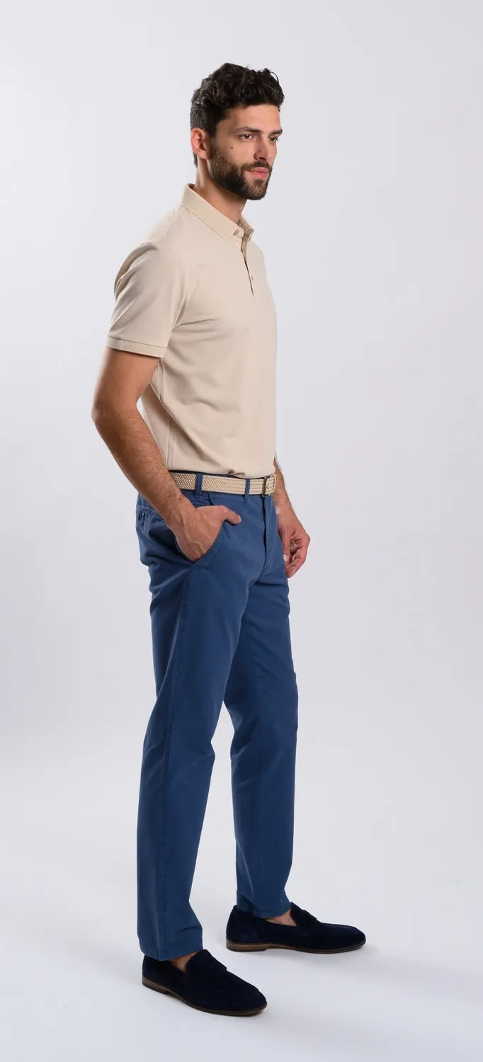 Alain Delon Pantaloni Blu Chinos Slim Fit Cotone