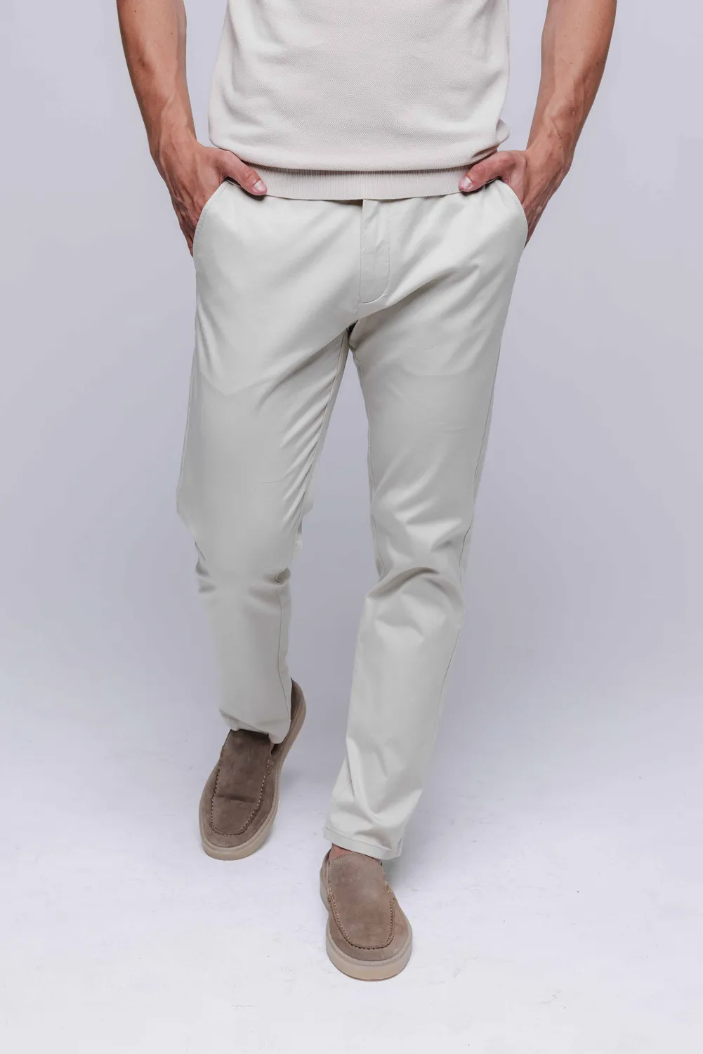 Alain Delon Pantaloni Chinos Beige Cotone elasticizzati
