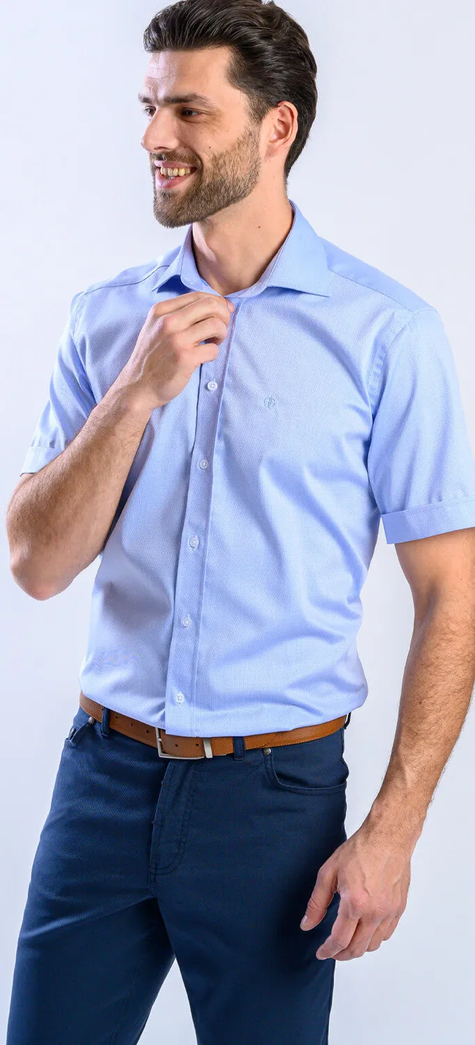 Alain Delon camicia manica corta azzurra slim fit cotone