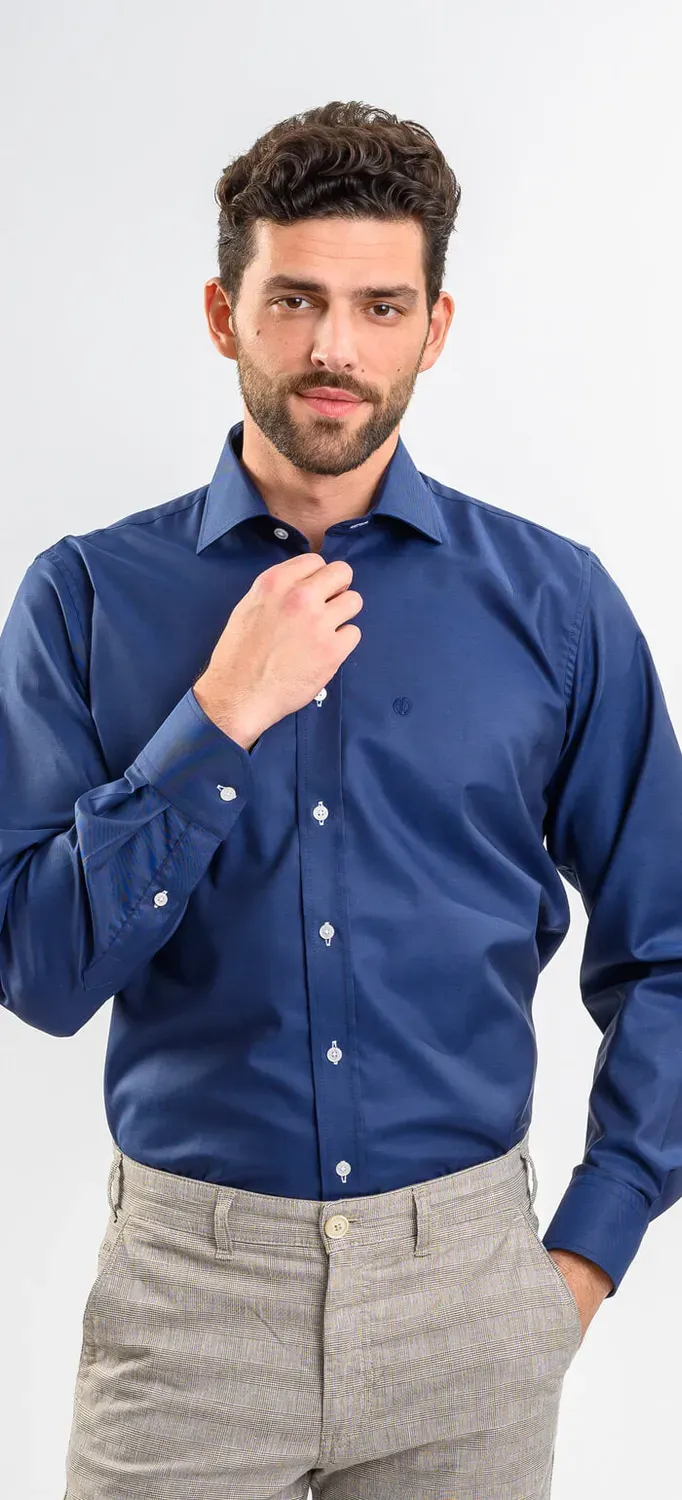 Alain Delon Slim Fit camicia blu navy cotone Getzner