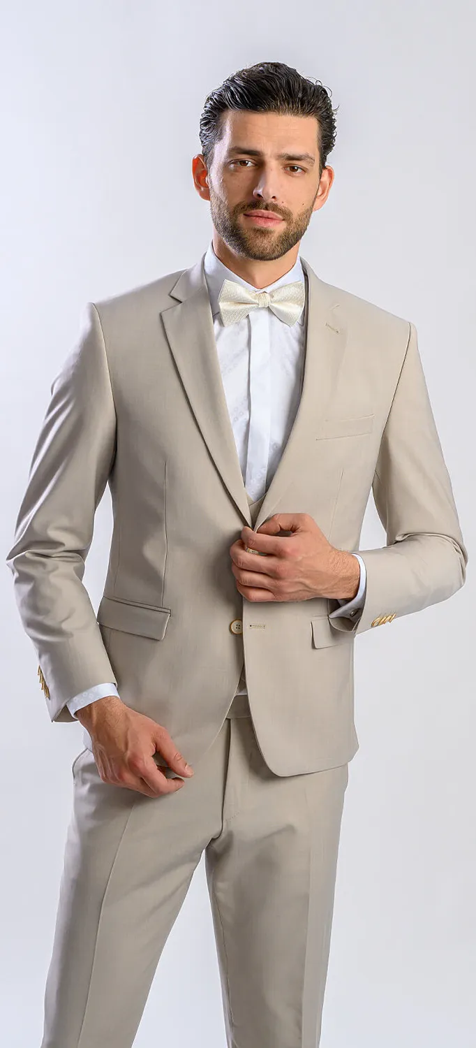 Alain Delon Wedding abito beige slim fit con gilet