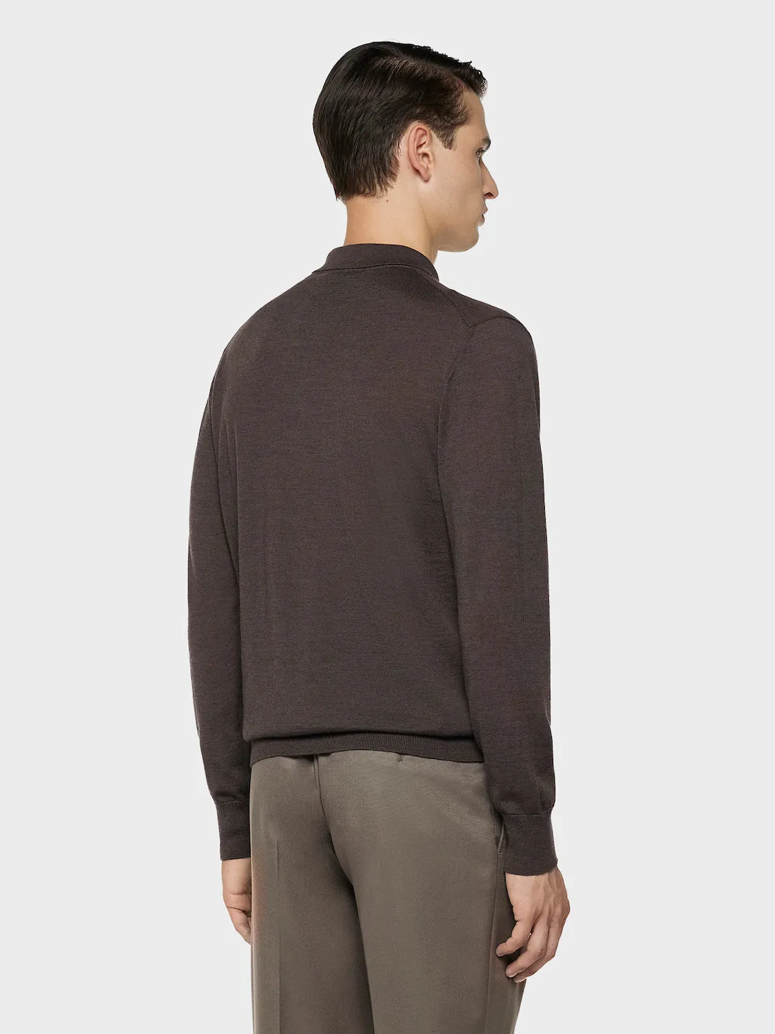 Caruso Polo Manica Lunga Lana Seta Cashmere Marrone