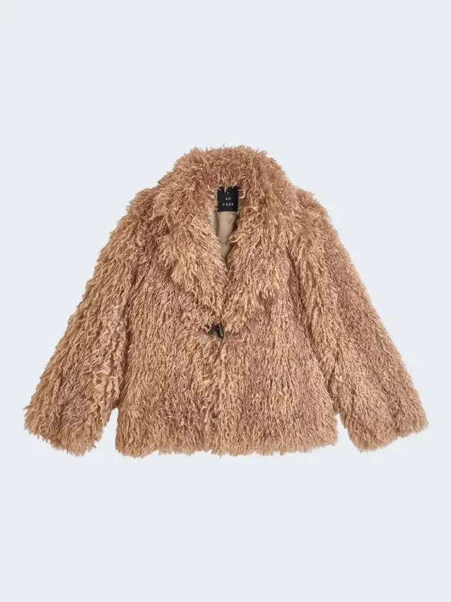 Sand Ruri cappotto fake fur corto ecru sabbia