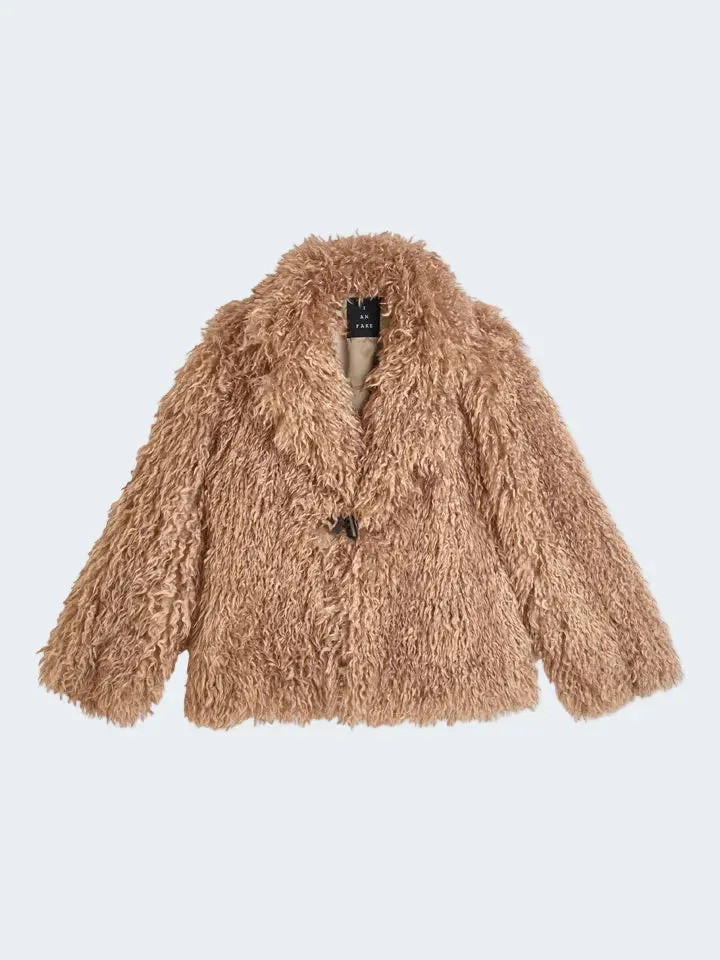 Sand Ruri cappotto fake fur corto ecru sabbia