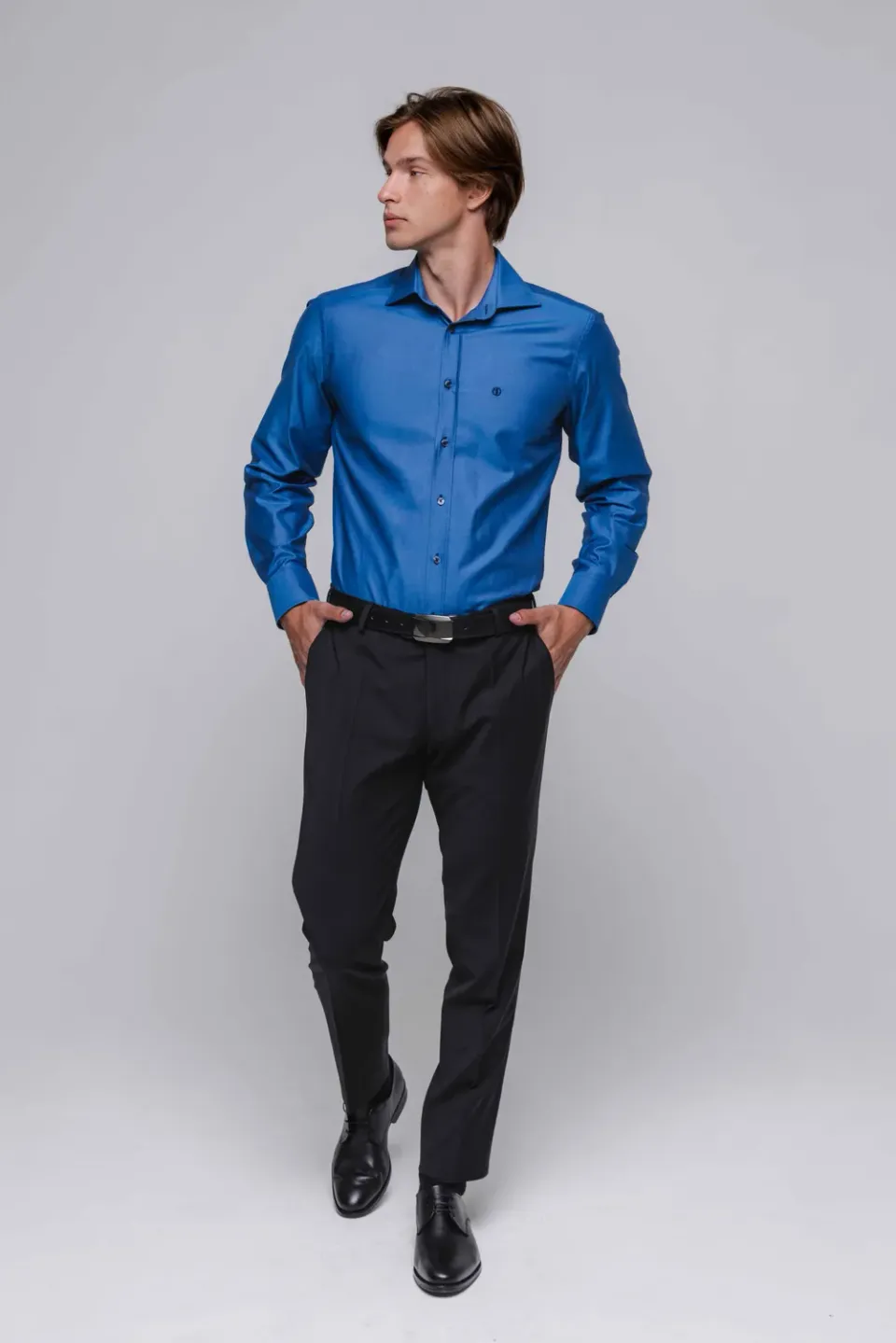 Alain Delon Camicia Uomo Extra Slim Fit Blu-Nera Cotone