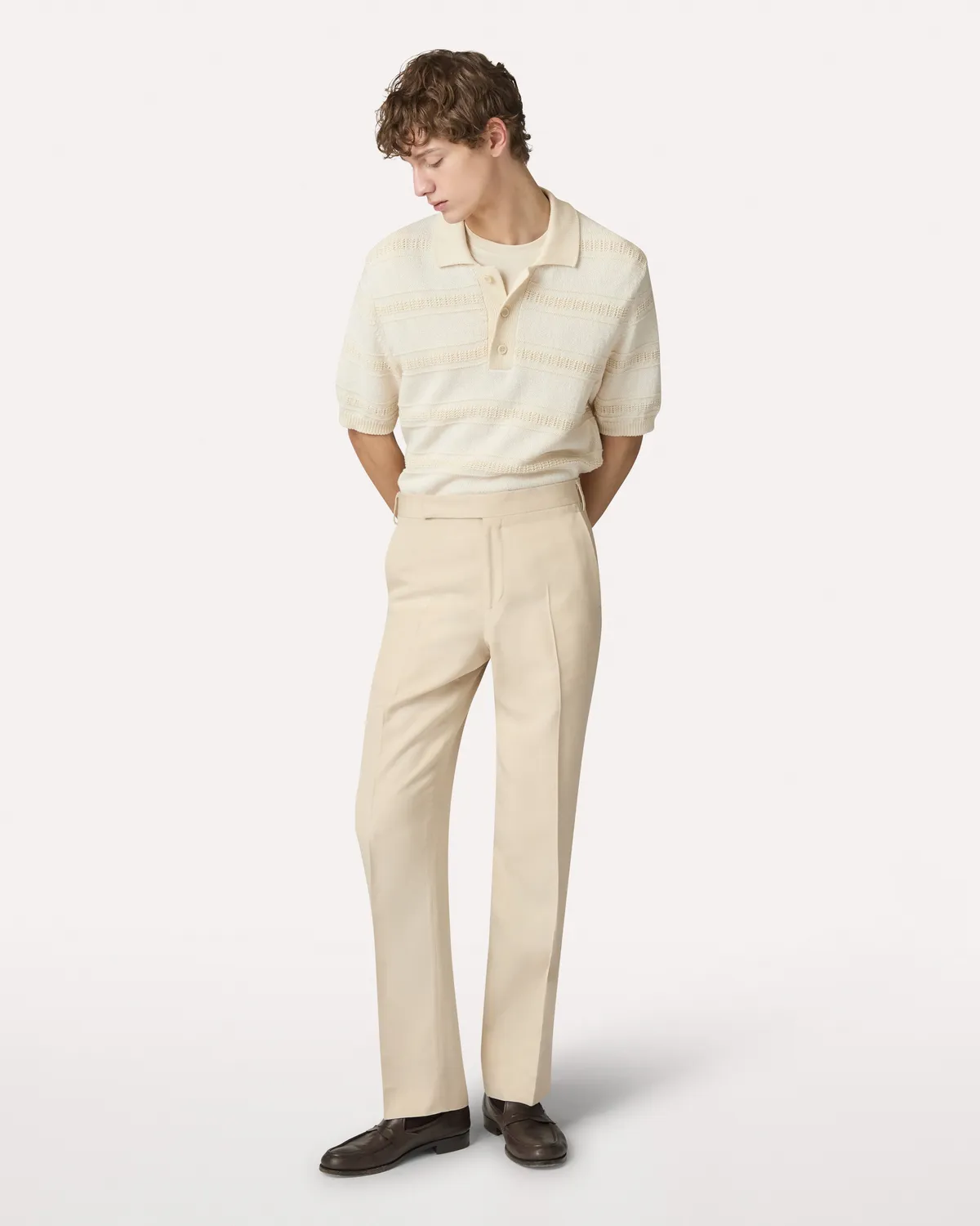 Lardini polo panna a righe maglia cotone organico