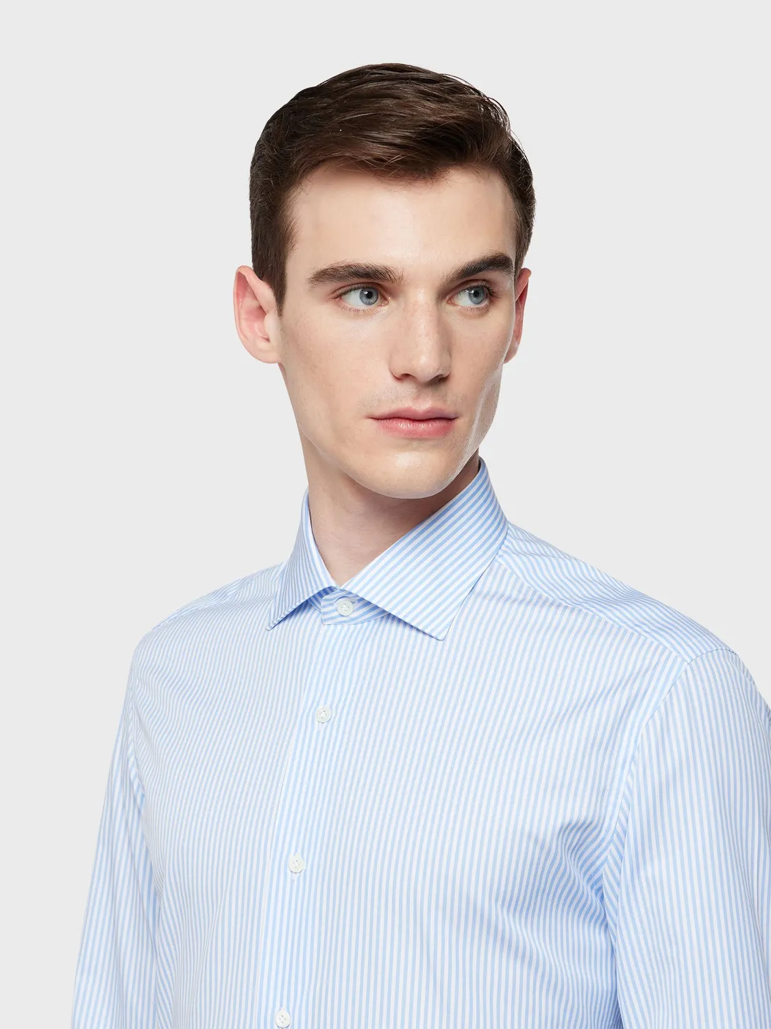 Caruso Camicia Slim Popeline Cotone Azzurro Rigato
