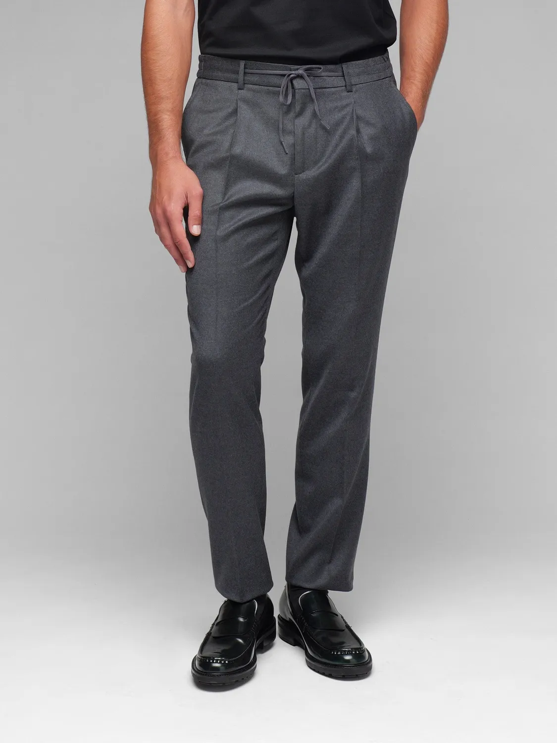 Paoloni Pantalone jogging flanella grigio lana stretch