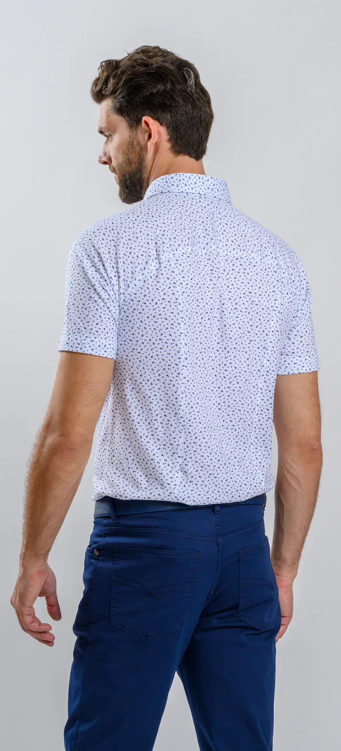 Alain Delon camicia bianca floreale manica corta stretch
