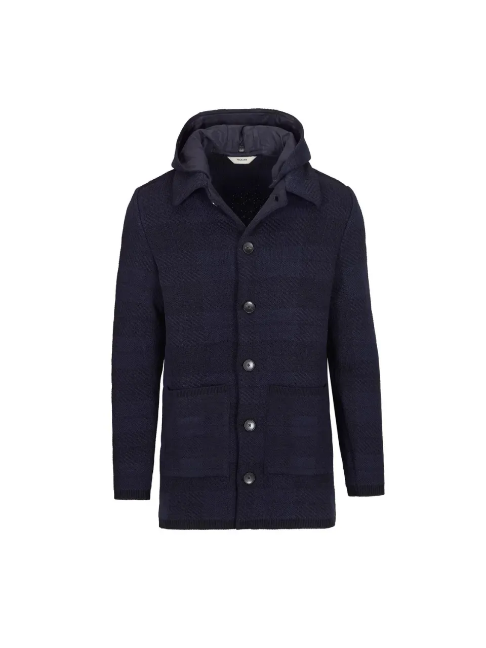 Paoloni Cappotto in maglia check misto lana blu