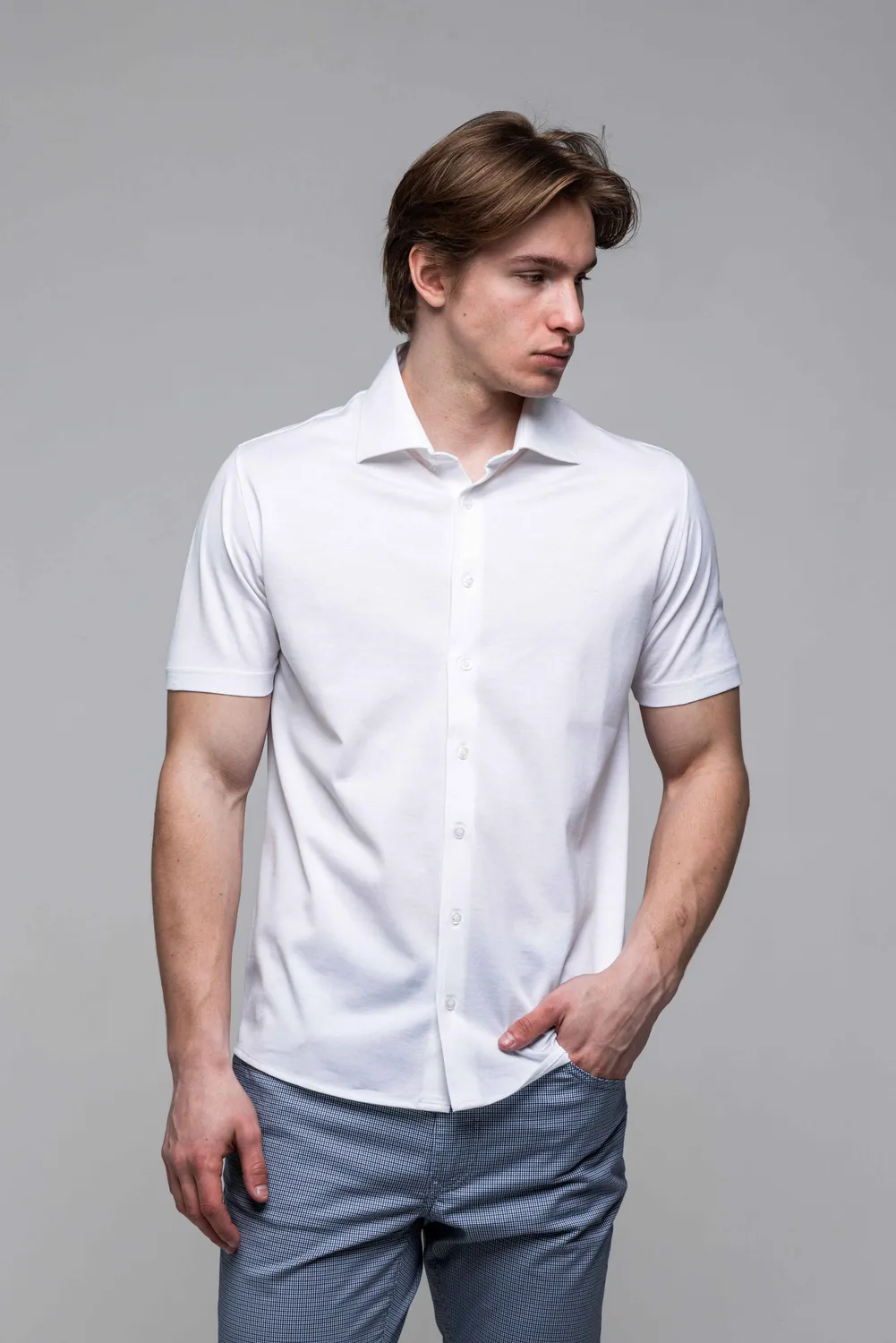 Alain Delon camicia extra slim manica corta bianca cotone