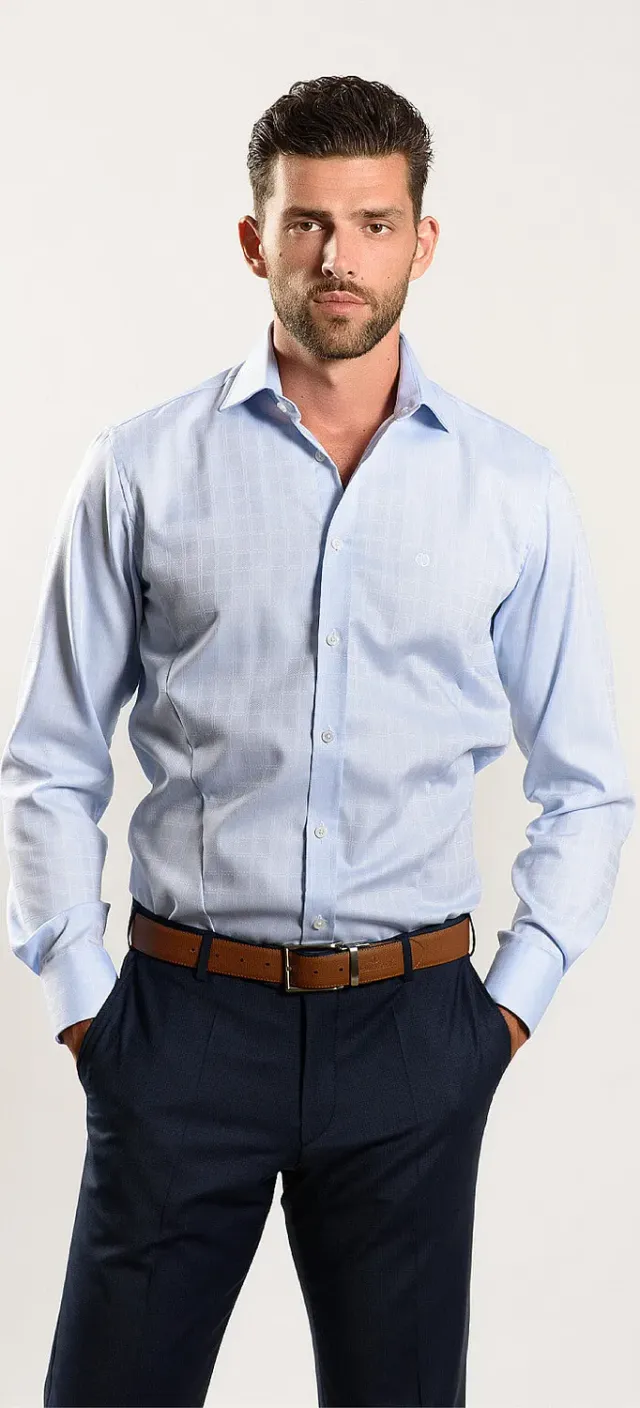 Alain Delon Light Blue camicia azzurra a quadri Extra Slim