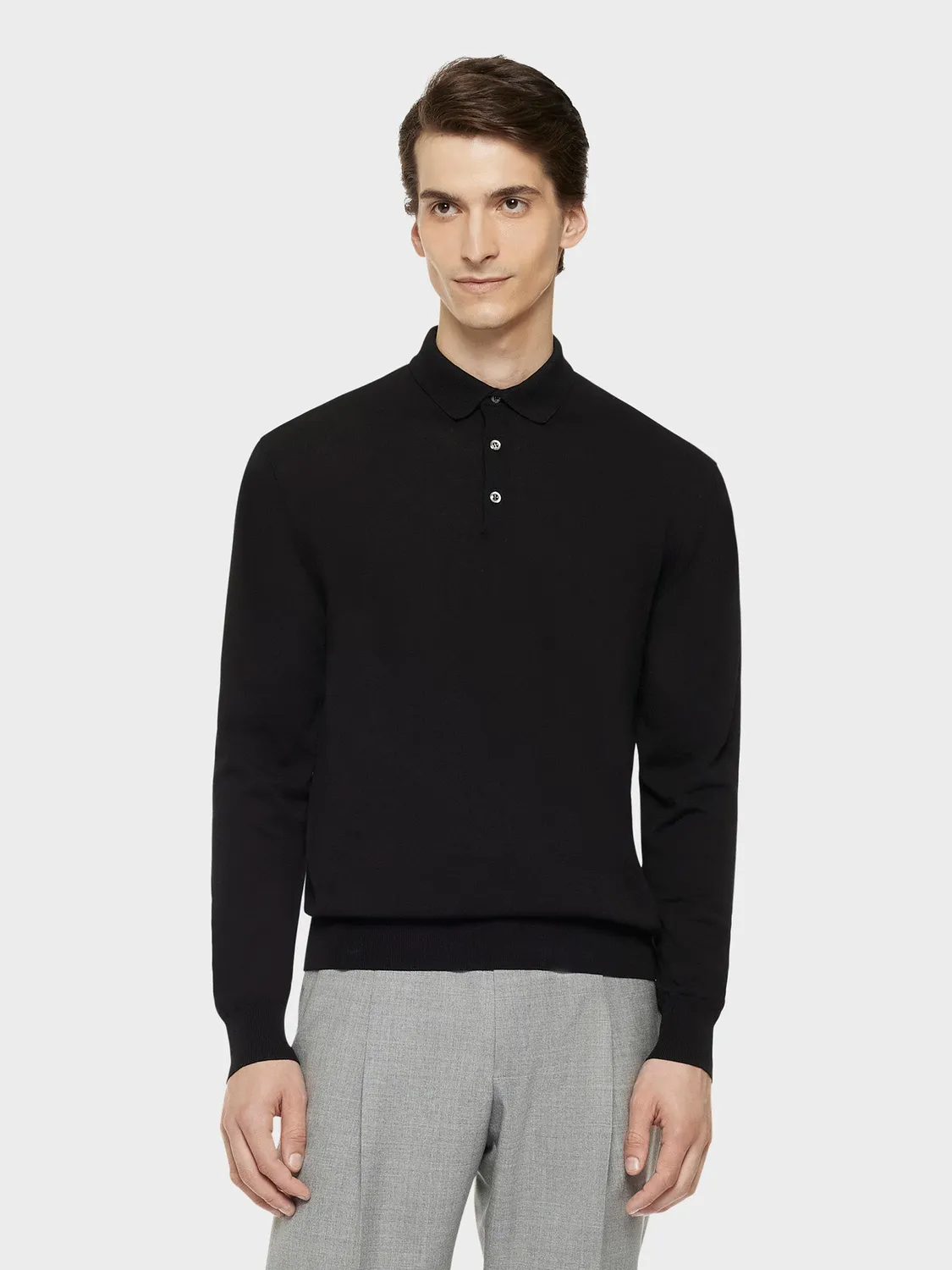 Caruso Polo maniche lunghe cotone nera