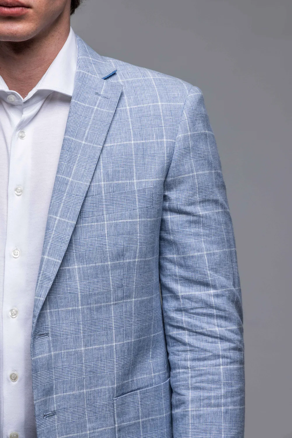 Alain Delon Slim Fit blazer lino azzurro quadri bianchi
