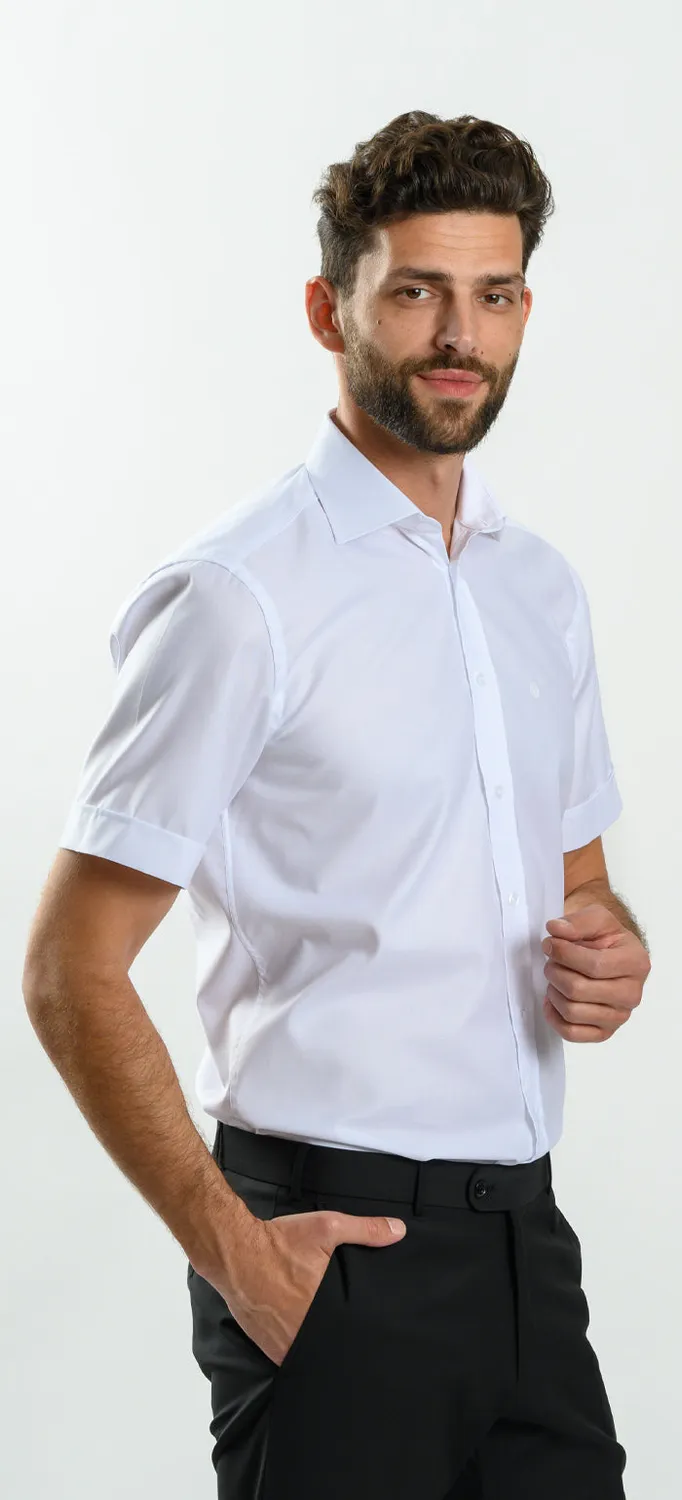 Alain Delon camicia slim manica corta bianca cotone Getzner
