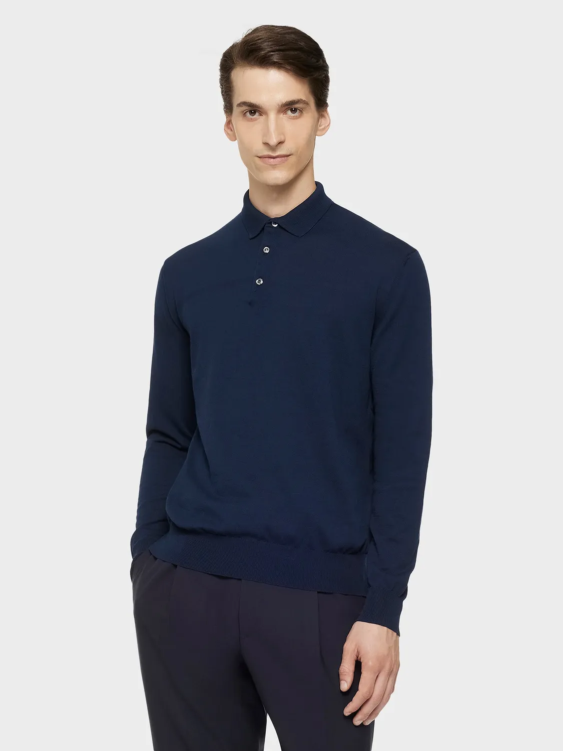 Caruso Butterfly polo cotone blu navy maniche lunghe
