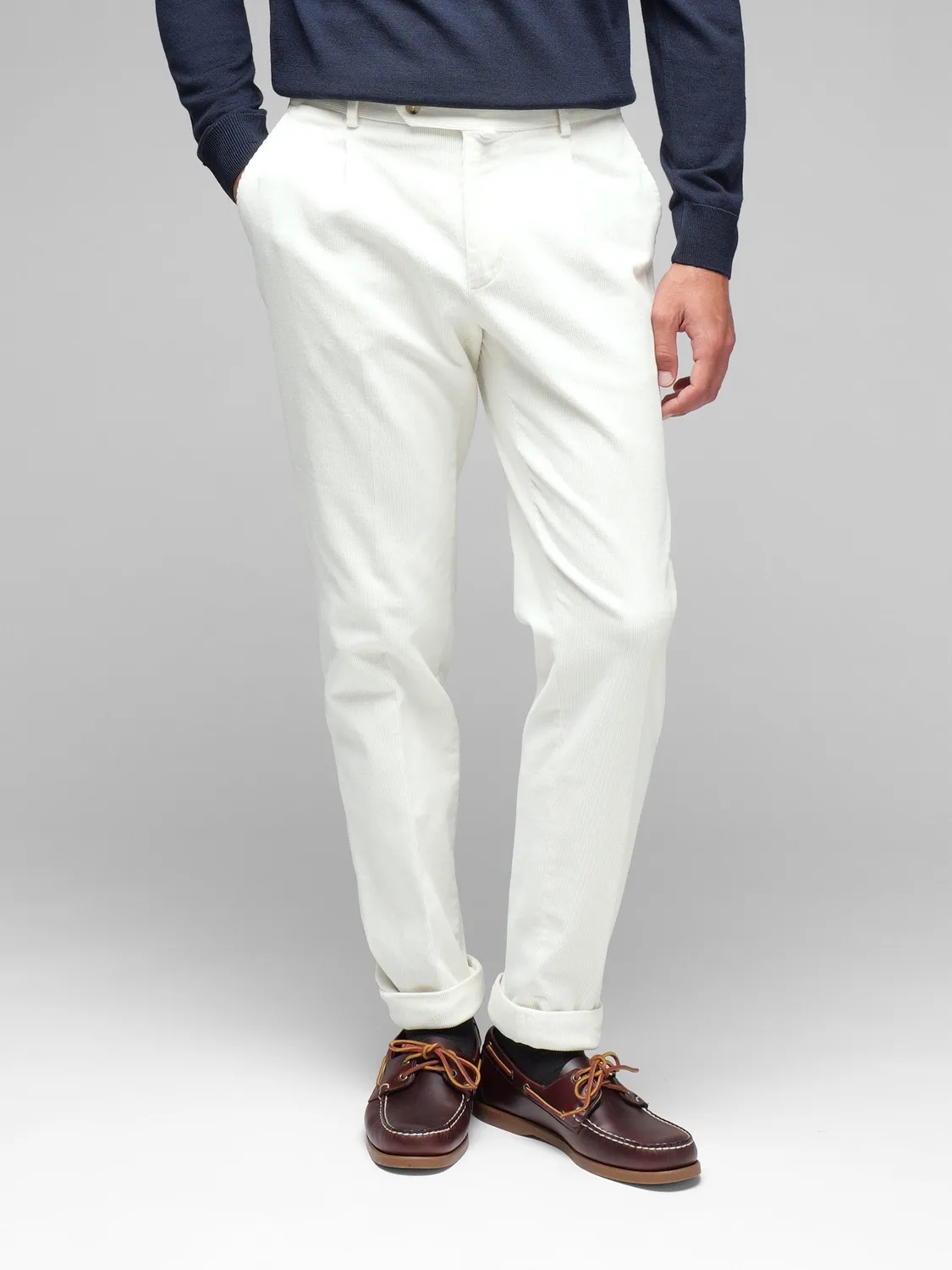 Paoloni Pantalone Pinces Velluto Bianco Cotone