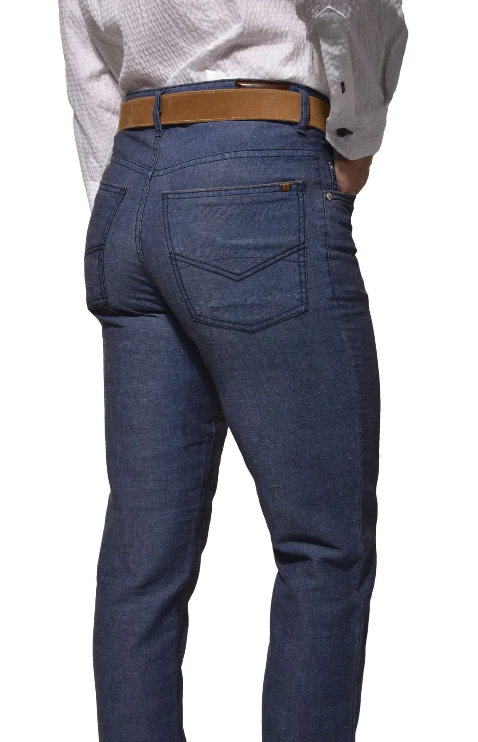 Alain Delon pantaloni primaverili blu cotone lino