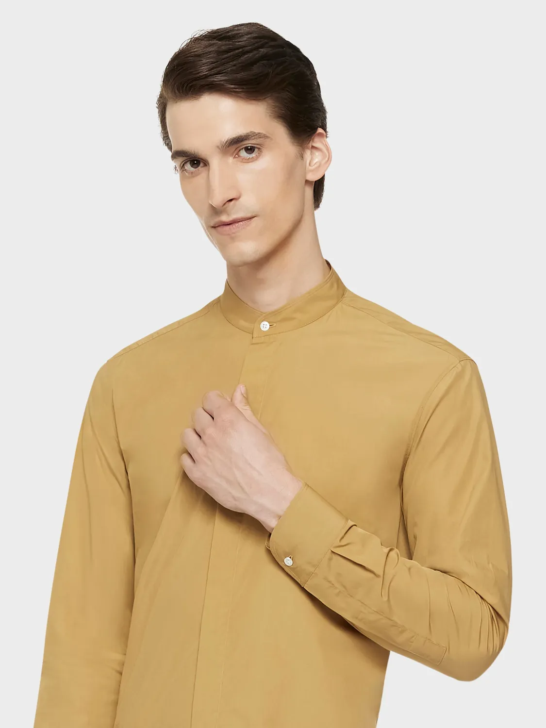 Caruso Butterfly camicia coreana cammello in cotone