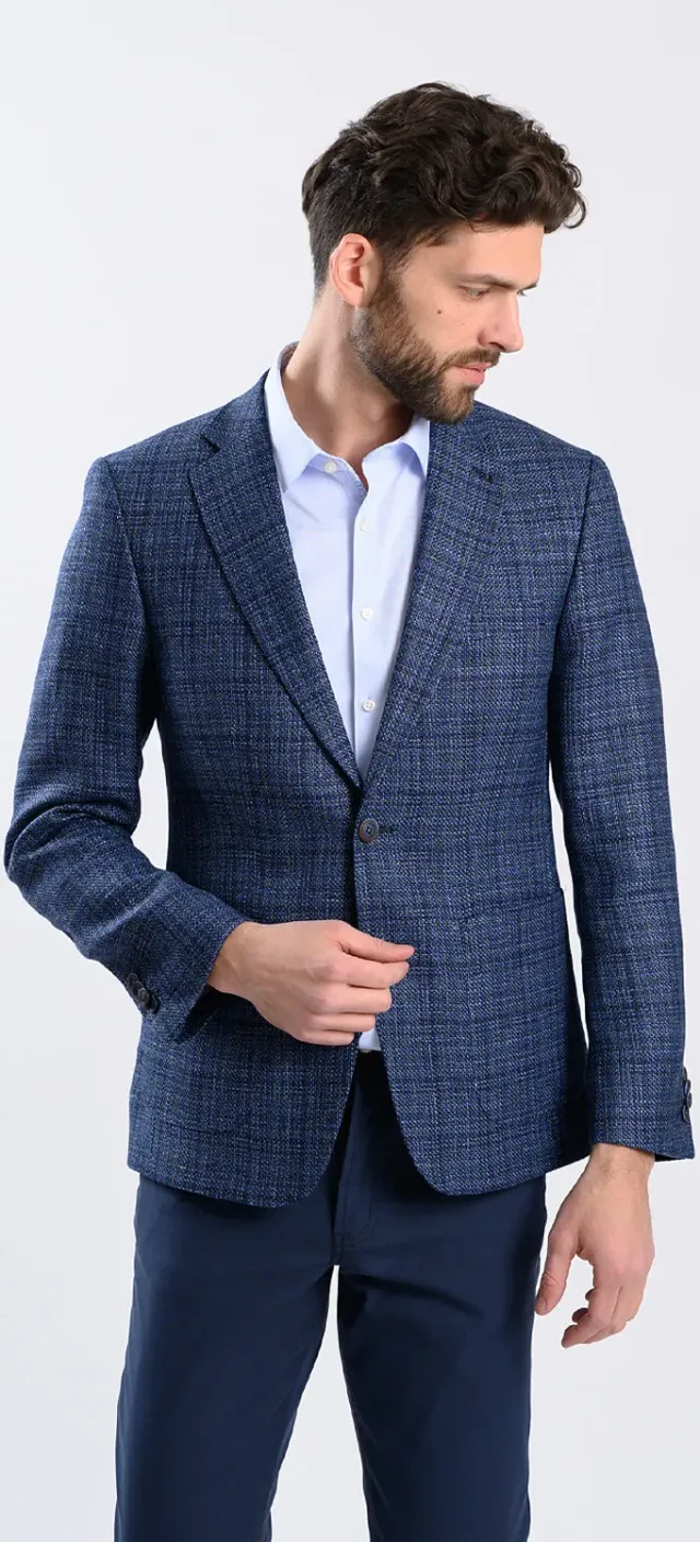 Alain Delon giacca blu navy uomo lana lino slim