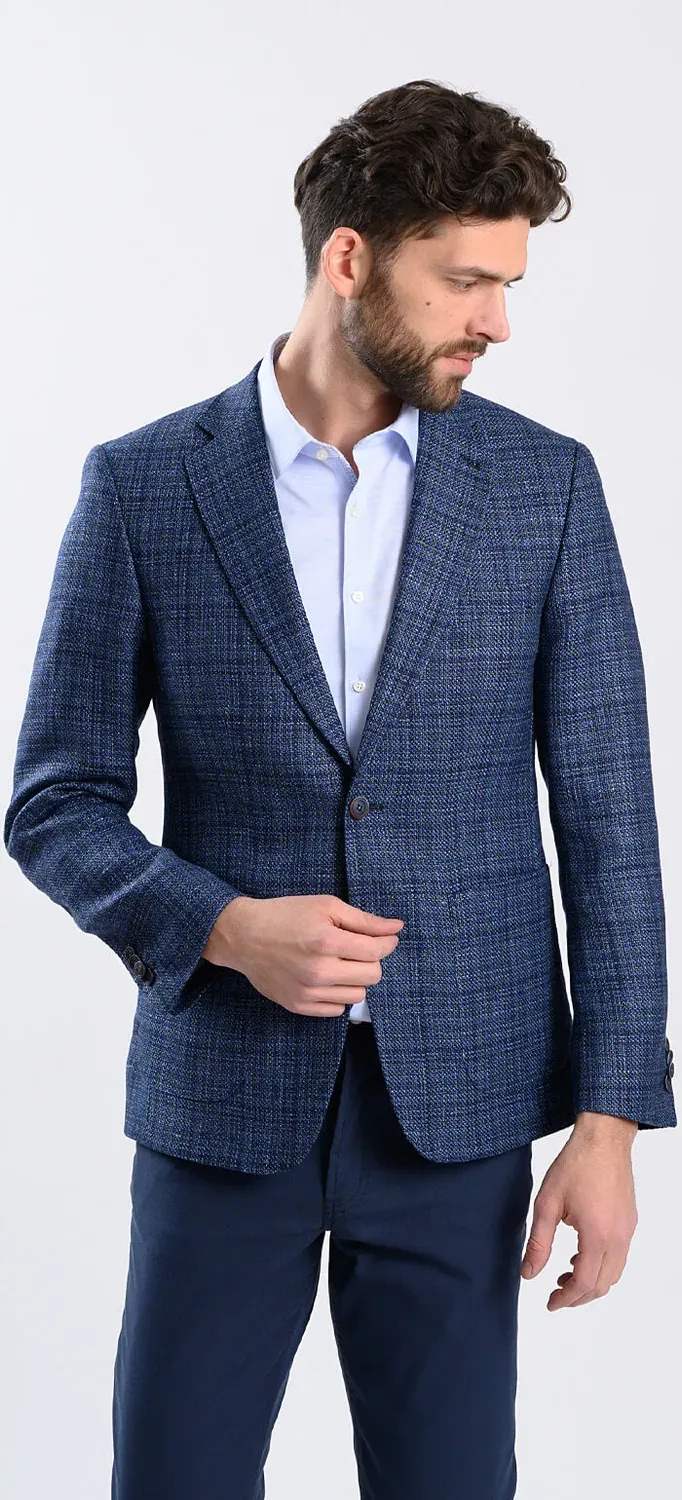 Alain Delon giacca blu navy uomo lana lino slim