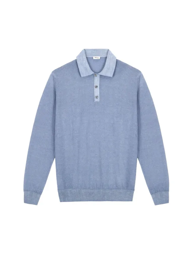 Paoloni Polo manica lunga rasato lana merinos azzurro
