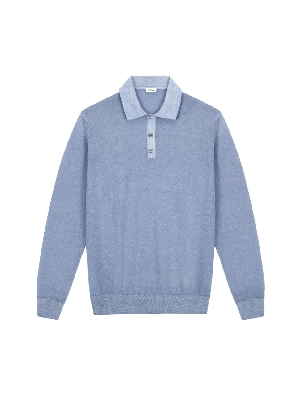 Paoloni Polo manica lunga rasato lana merinos azzurro