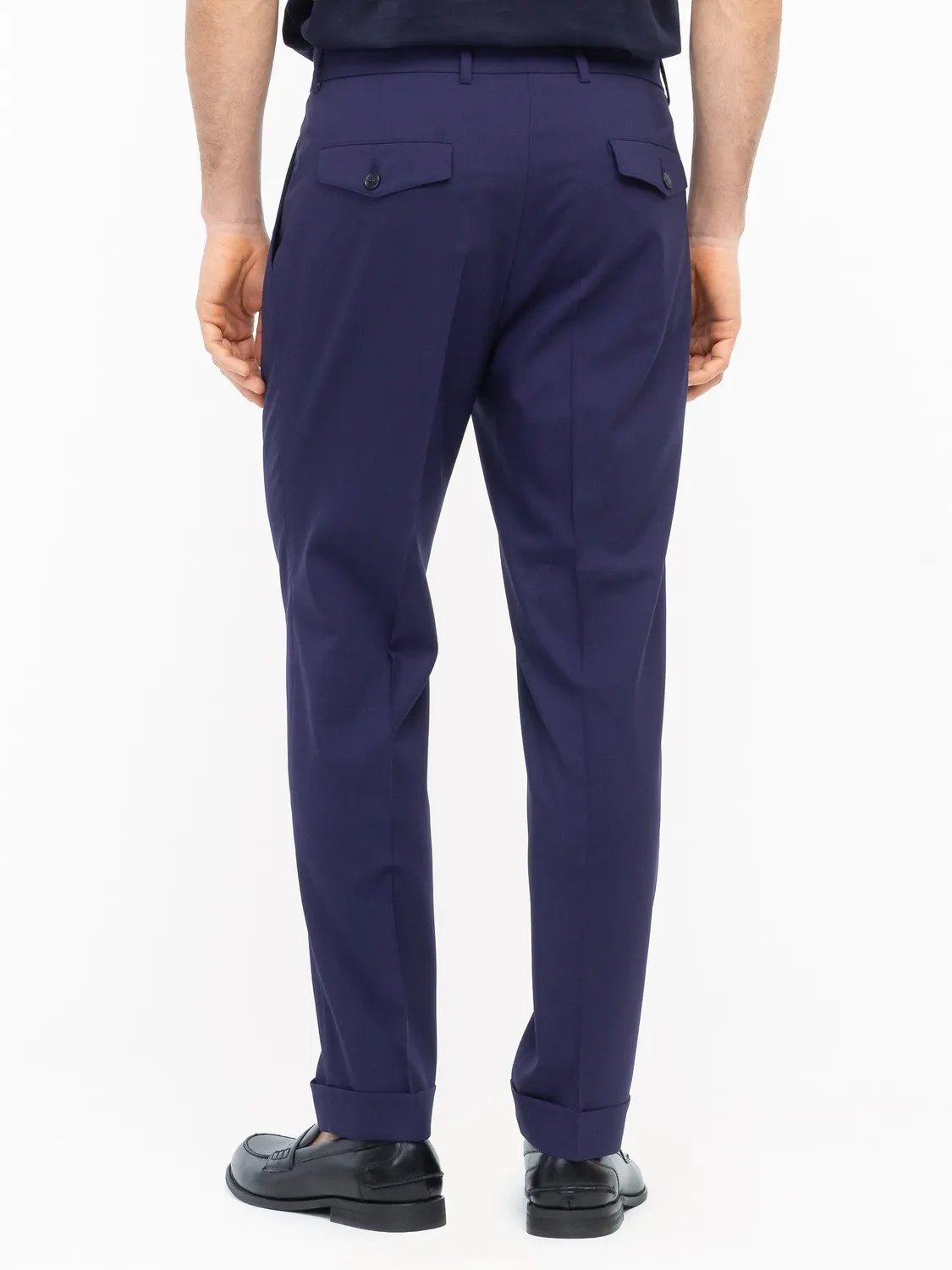 Paoloni Pantalone pinces fresco lana stretch blu