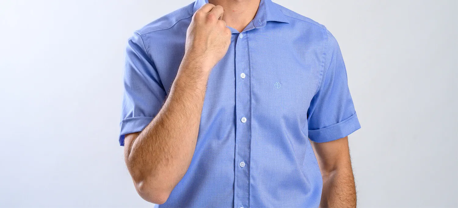 Alain Delon Camicia Uomo Manica Corta Classic Fit Blu Cotone
