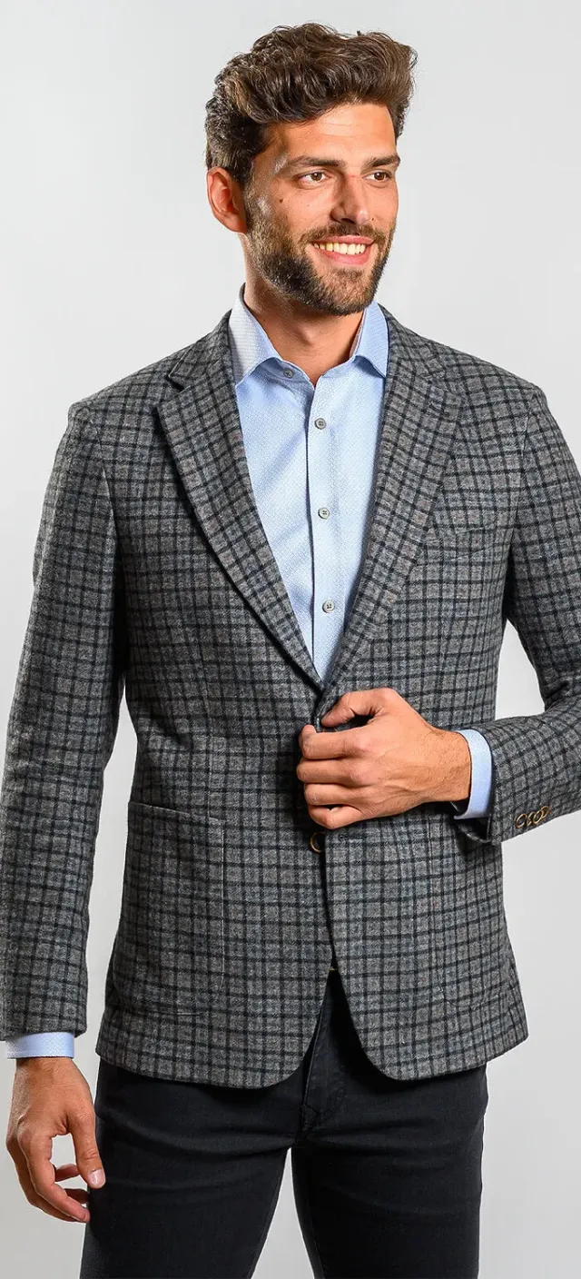 Alain Delon giacca slim fit quadri grigio marrone