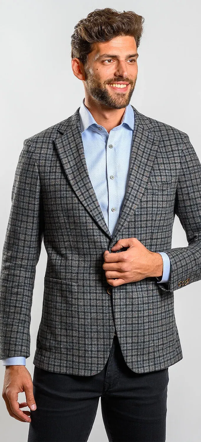 Alain Delon giacca slim fit quadri grigio marrone