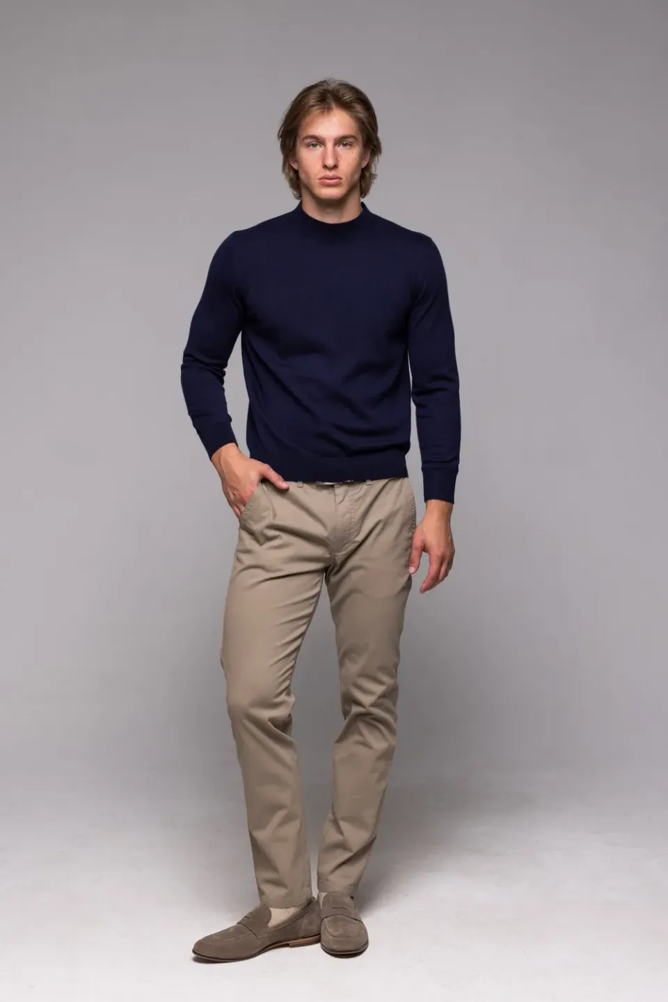 Alain Delon Dolcevita Blu Scuro Maglia Collo Alto Slim Fit