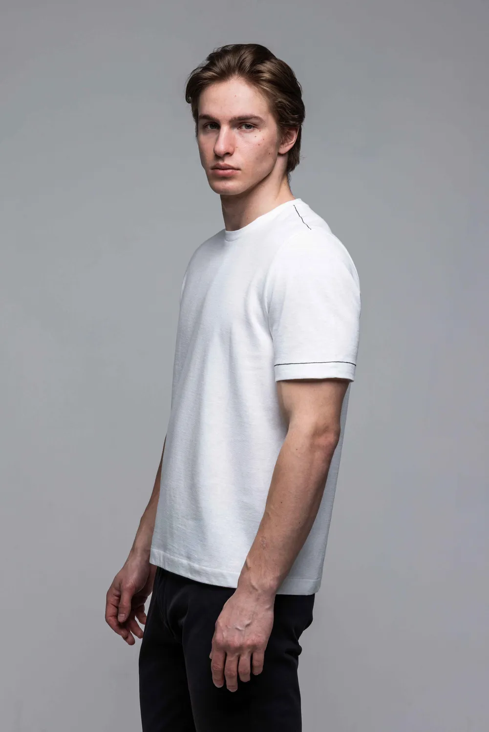 Alain Delon T-Shirt Bianca Cotone Lino Bordi Neri