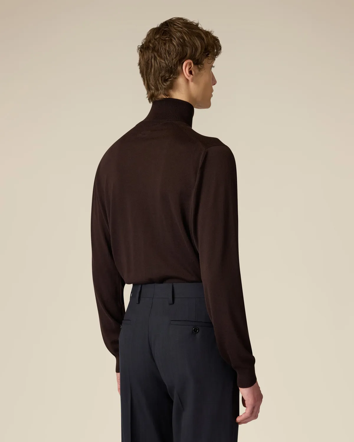Lardini Dolcevita lana merino 120’s marrone maglia finezza 16