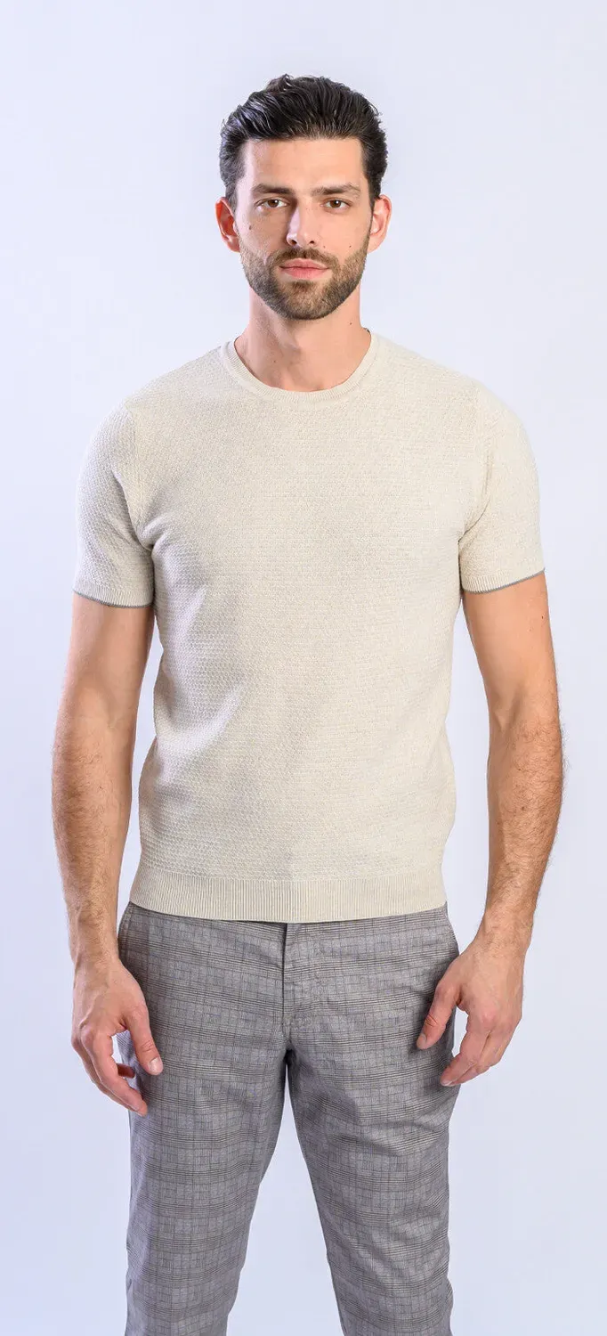 Alain Delon t-shirt beige maglia cotone slim fit