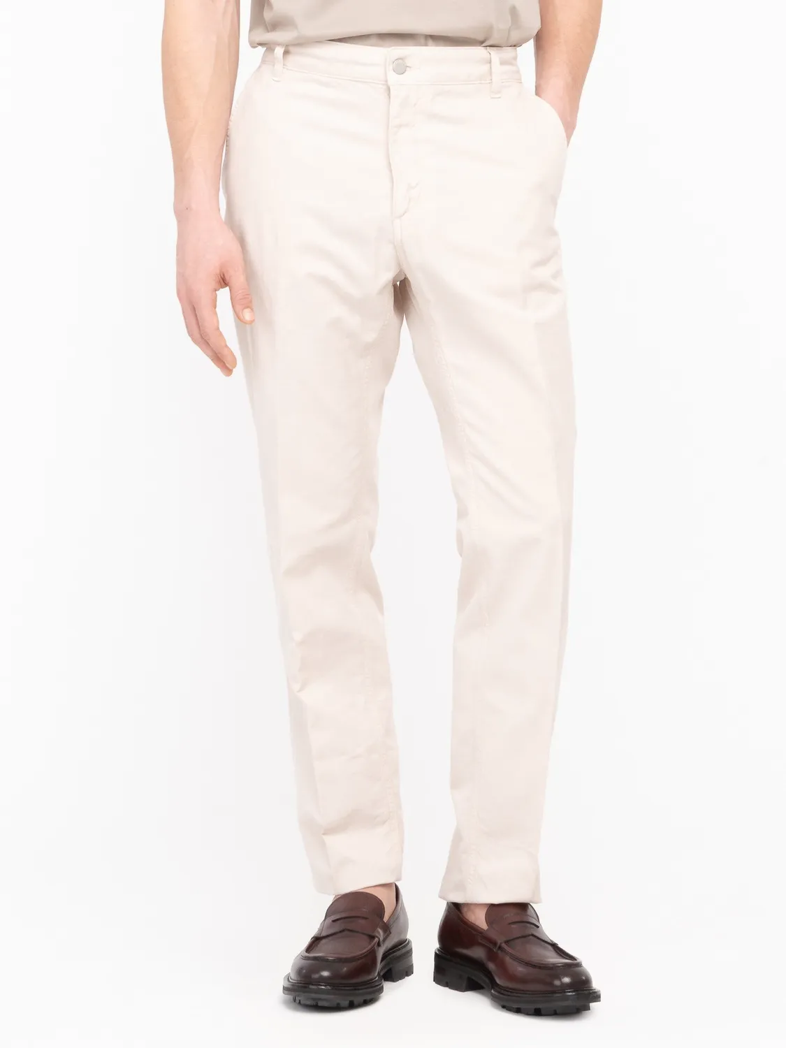 Paoloni Pantalone Chino Twill Beige Cotone Lino