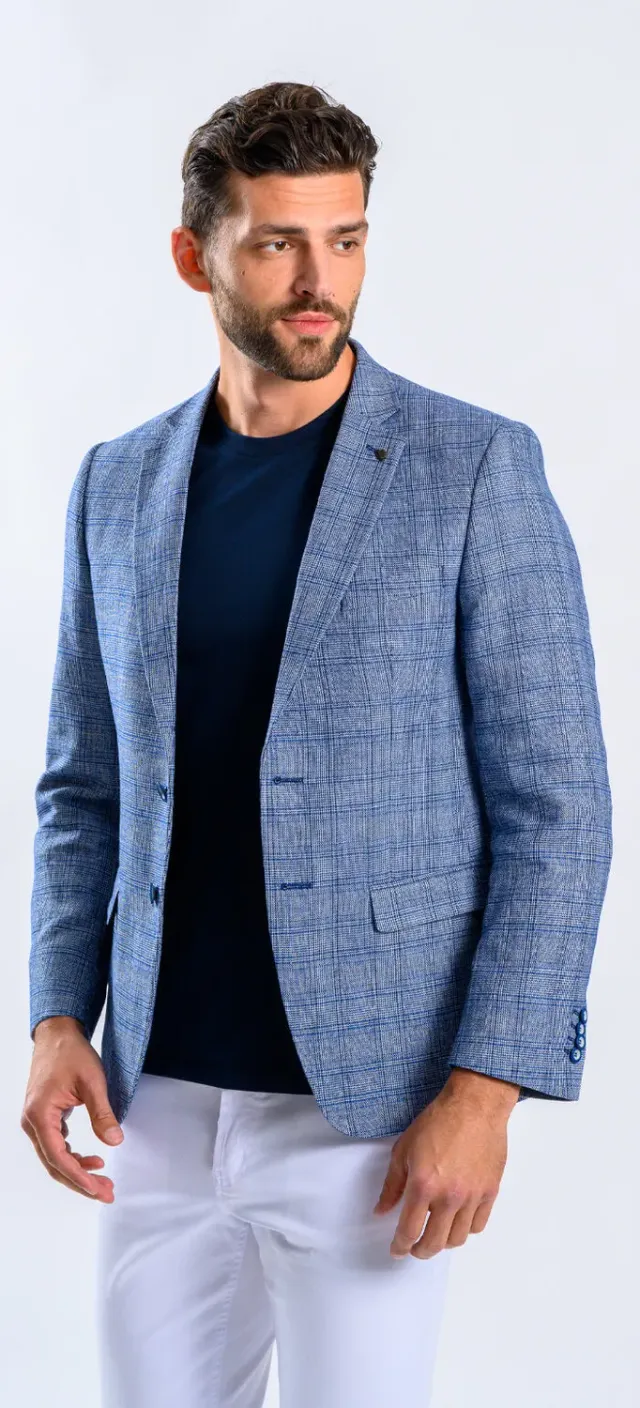 Alain Delon blazer lino a quadri blu taglia 50 estivo