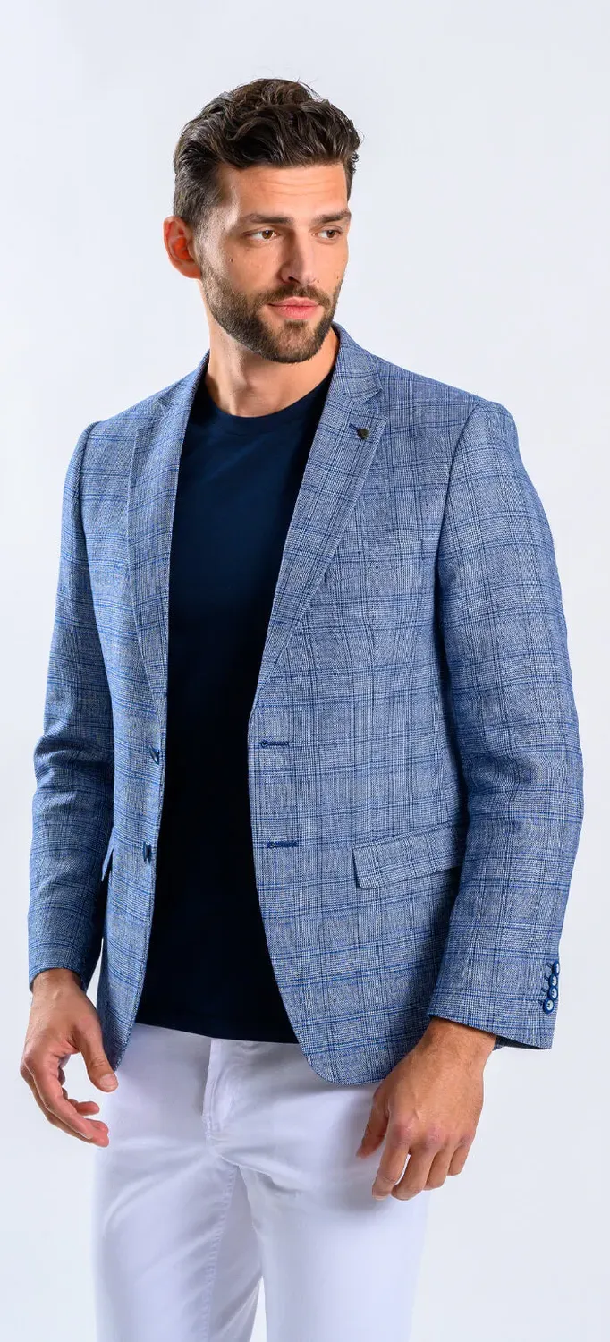 Alain Delon blazer lino a quadri blu taglia 50 estivo