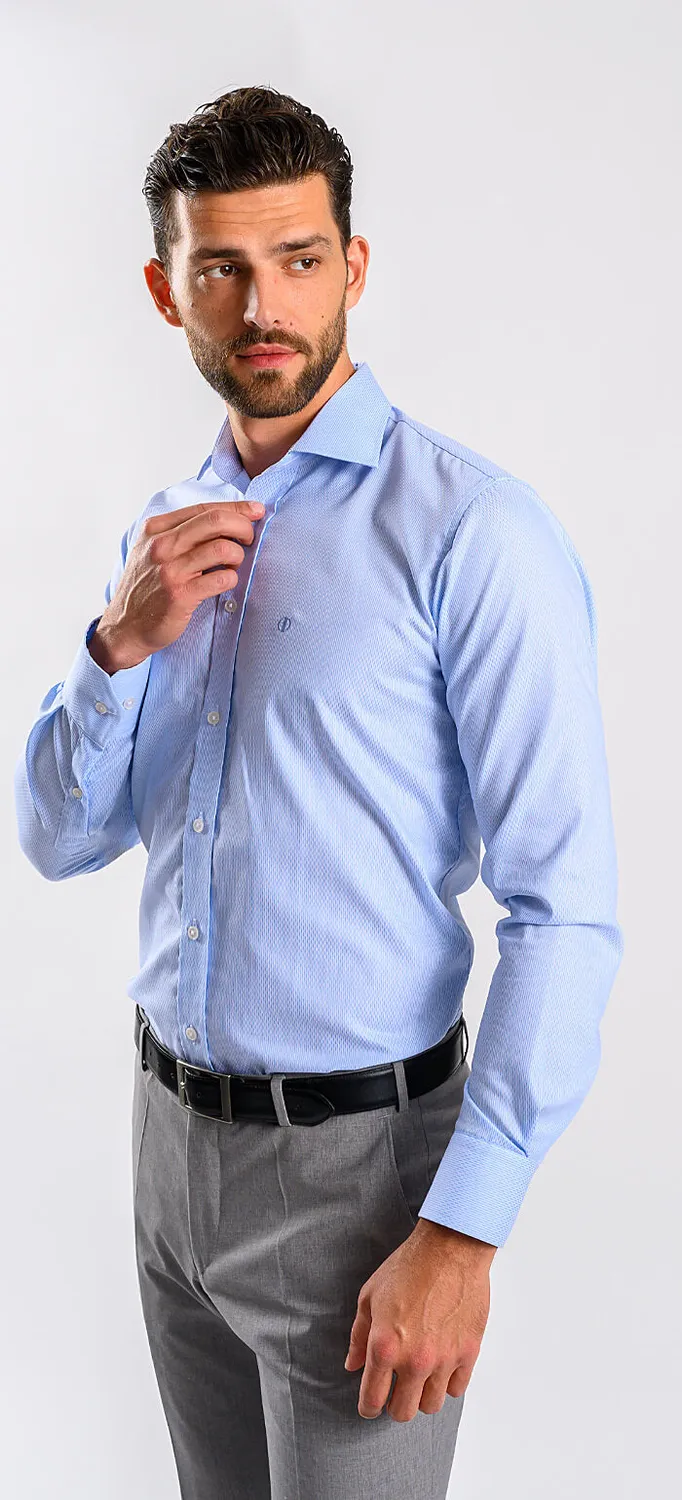 Alain Delon Slim Fit camicia azzurra micro-fantasia cotone
