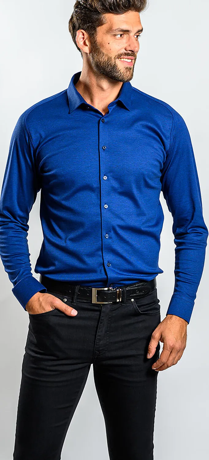 Alain Delon camicia extra slim blu elasticizzata cotone