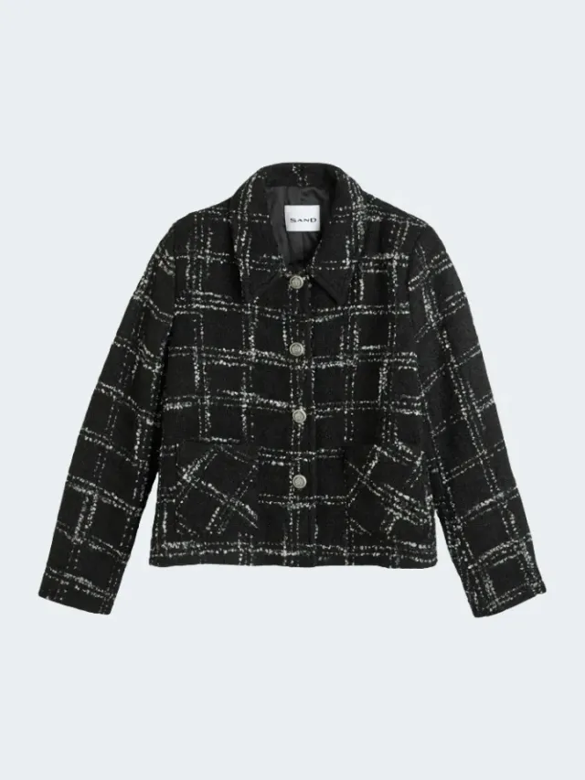 Sand Menswear Jandi N 6030 giacca bouclé quadri nero ebano