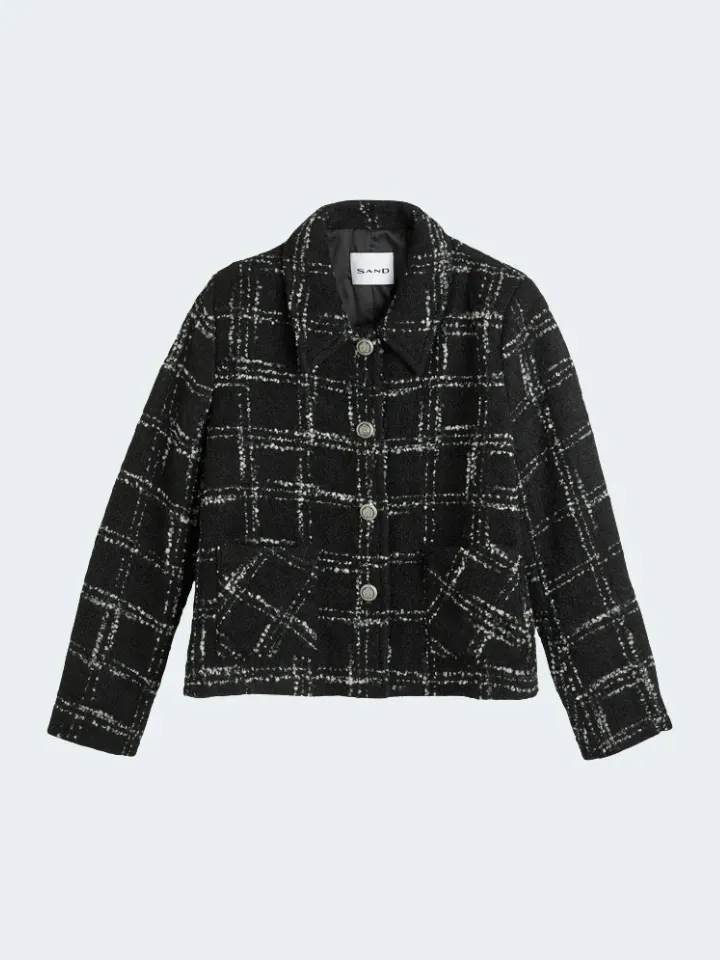 Sand Menswear Jandi N 6030 giacca bouclé quadri nero ebano