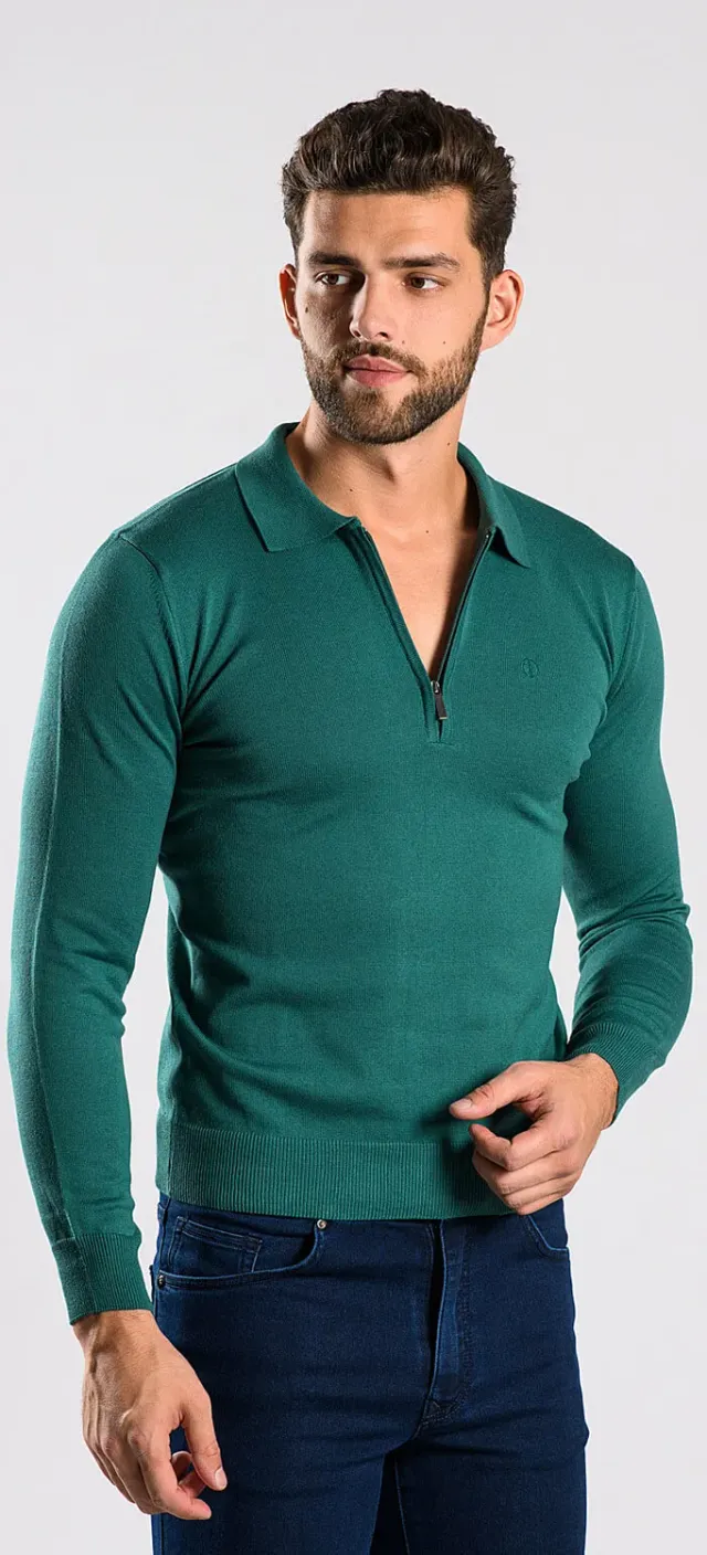 Alain Delon Polo Manica Lunga Verde Taglia S Zip