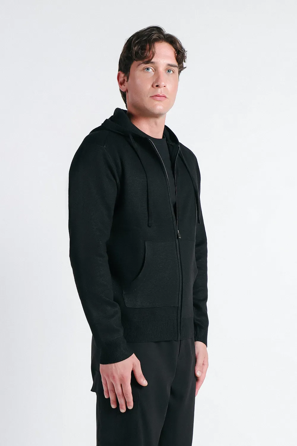 Sonny Bono maglia punto Milano zip cappuccio nero