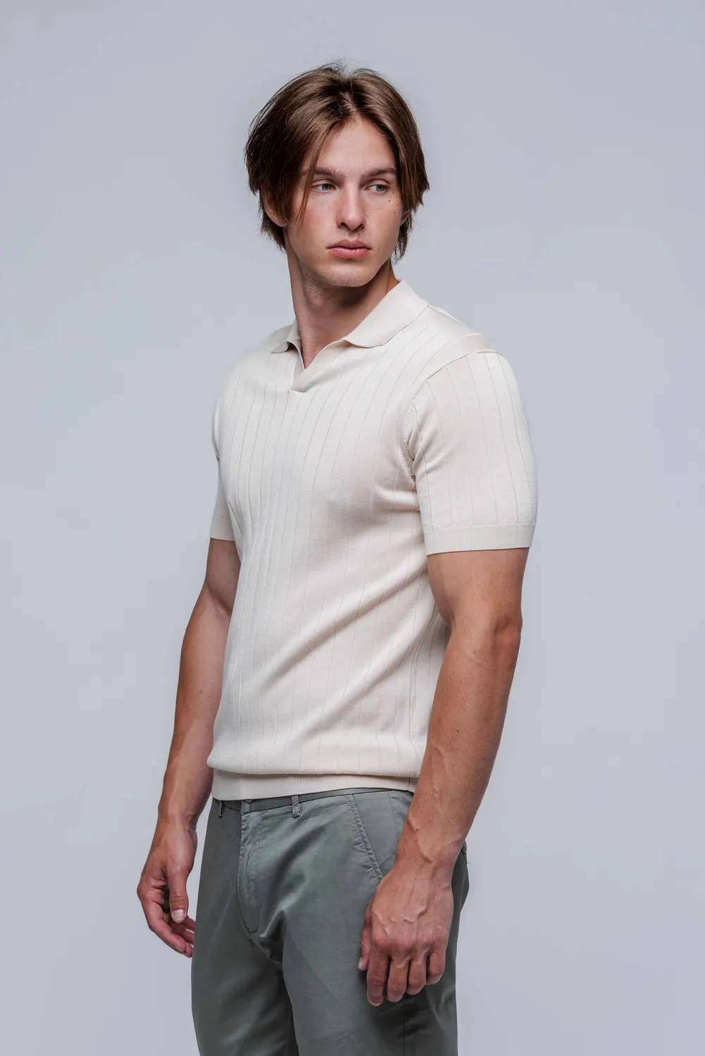Alain Delon polo maglia beige senza bottoni M