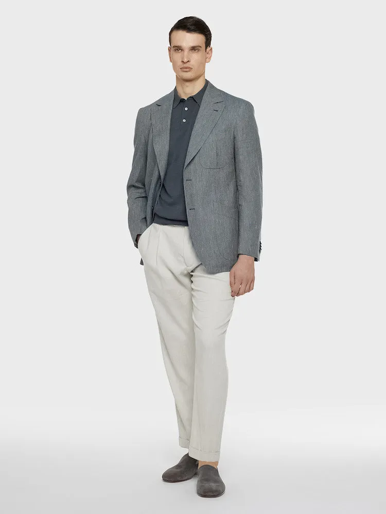 Caruso Norma pantalone carrot bianco lino lana